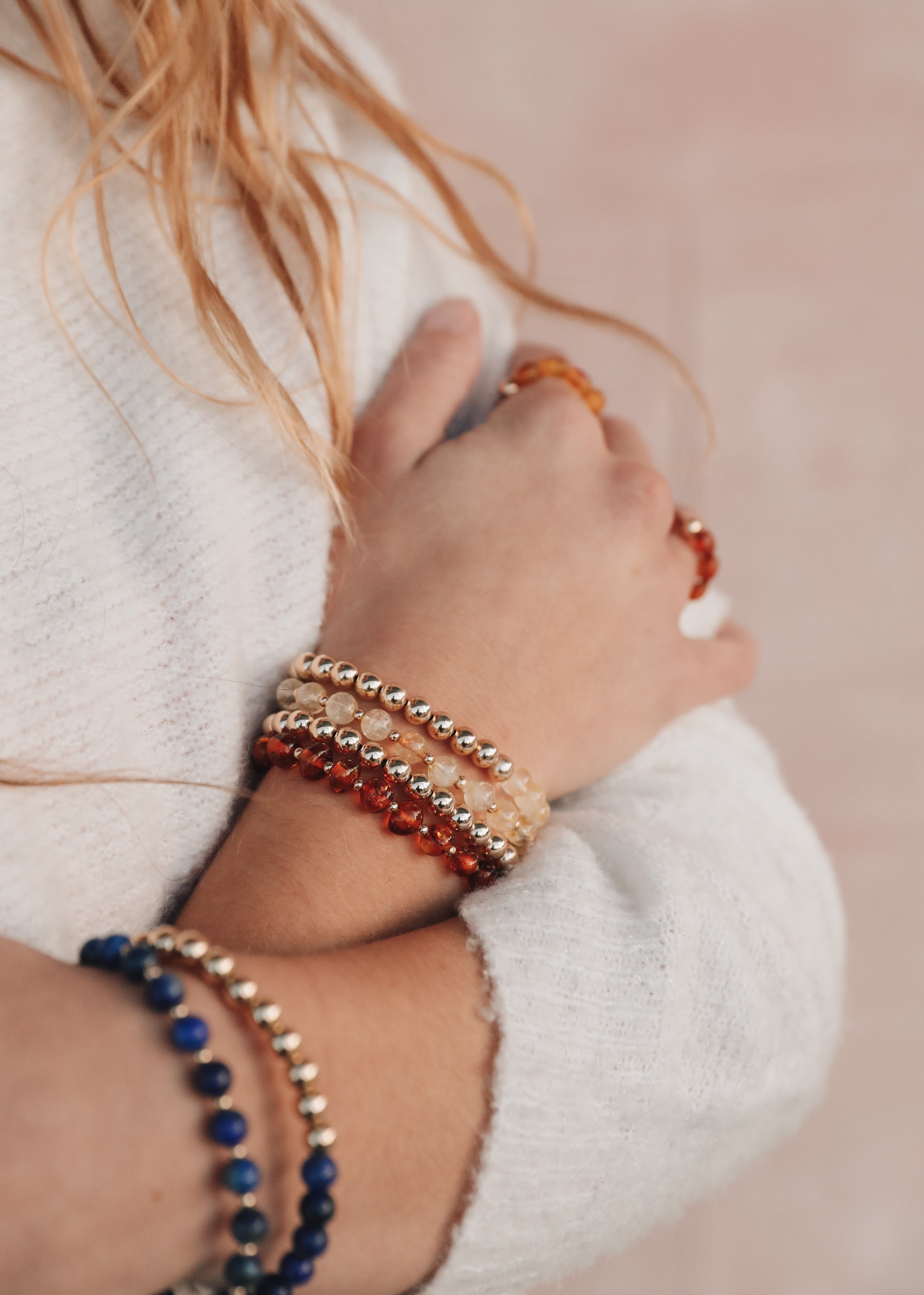 Citrine Gemstone + 14K Gold Filled Beaded Stretch Bracelet